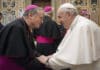 Archbishop Anthony Fisher OP meets with Pope Francis after a meeting of the Congregation for Oriental Churches. Photo: Vatican Media