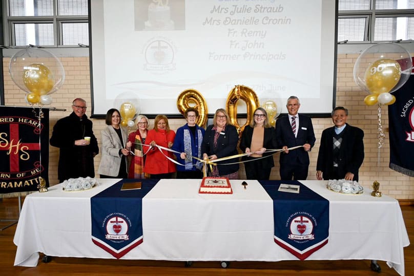  L-R - Bishop Tony Percy, Patricia Laidler, Margaret Hogan, Cybil Dickens, Sr Margaret Valentine RSC, Julie Straub, Danielle Cronin, David Parawa and Fr Remy Bui. Photo: Supplied